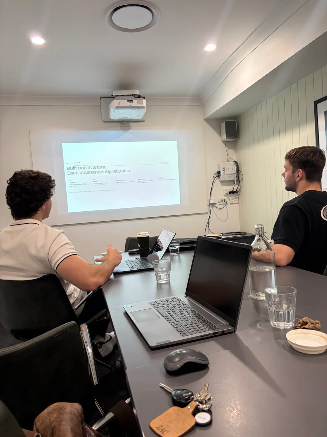 A client walking through the five layers on the projector with Echelon